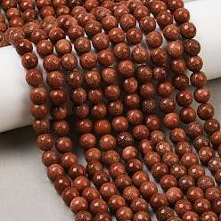 Камень с Пылевым Золотом Синтетические голдстоуновские бисер пряди, круглые, граненые, 7.5~8 мм, отверстие : 1 мм, около 48 шт / нитка, 13.98'' (35.5 см)