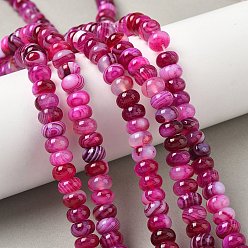 Камелия Натуральные полосатые агатовые бусы, окрашенная и подогревом, рондель, класс А, камелия, 8~8.5x5 мм, отверстие : 1 мм, около 76~77 шт / нитка, 14.76~14.96 дюйм (37.5~38 см)
