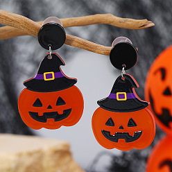 Красный Серьги-гвоздики из сплава в форме тыквы на Хэллоуин, платина, красные, 52x32 мм