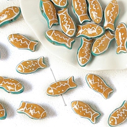 Fish Фарфоровые бусины ручной работы, животные, желтые, рыба, 18x13 мм