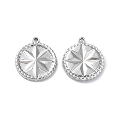 Stainless Steel Color Non-Tarnish 304 Stainless Steel Pendants, Flat Round with Star Charm, Stainless Steel Color, 16.5x14.5x2mm, Hole: 1.3mm