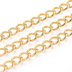 Золотой Латунь бордюр цепи, несварные, с катушкой, золотые, 7x5x2.5 мм, около 32.81 футов (10 м) / рулон