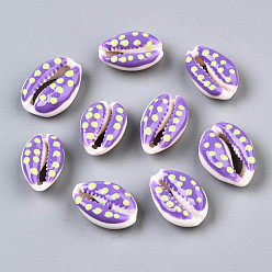 Dark Orchid Natural Cowrie Shell Beads, with Enamel Polka Dot Pattern, No Hole/Undrilled, Dark Orchid, 16~19x10~12.5x7mm
