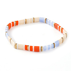 Оранжевый Стеклянные бусины эластичные браслеты для женщин, прямоугольные, оранжевые, 6.30 дюйм (16 см) ~ 6.50 дюйм (16.5 см)