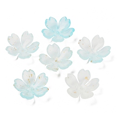 Бледно-бирюзовый Акриловый шарик крышки, цветок, с золотой порошок, бледные бирюзовая, 19x6 мм, отверстие : 1.6 мм, Около 1250 шт / 500 г