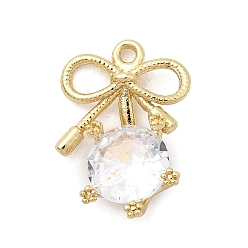 Настоящее золото 18K Латунные микро проложить кубического циркония подвески, бантом прелести, долговечный, без никеля , реальный 18 k позолоченный, 16.5x11.5x5.5 мм, отверстие : 1.2 мм