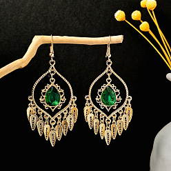 Зеленый Серьги-люстры из перьев в стиле бохо, украшения для женщин, золотые, зелёные, 78x30 мм