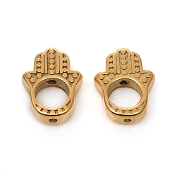 Настоящее золото 18K Ионное покрытие (ip) 304 бортовые рамки из нержавеющей стали, hamsa рука / рука fatima / рука miriam, для буддиста, реальный 18 k позолоченный, 15x11.5x3.5 мм, отверстие : 1.2 мм, внутренний диаметр: 6 мм