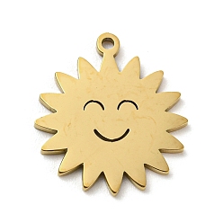 Sun 201 Stainless Steel Pendants, Laser Cut, Golden, Sun, 17x15x1mm, Hole: 1.2mm, 5pcs/bag