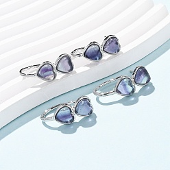 Флюорит Серьги-гвоздики в форме сердца из натурального флюорита ко Дню святого Валентина, с латунными застежками для сережек с гальваническим покрытием, платина, 26x10 мм