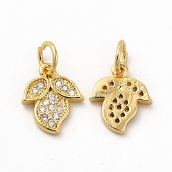 Golden Rack Plating Brass Micro Pave Cubic Zirconia Charms, with Jump Ring, Long-Lasting Plated, Flower Charm, Golden, 11x9x2mm, Hole: 3.6mm