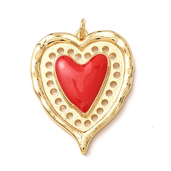 Red Brass Pendants, with Enamel, Heart Charms, Rack Plating, Long-Lasting Plated, Lead Free & Cadmium Free, Real 18K Gold Plated, Red, 36x28x4mm, Hole: 4mm