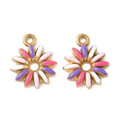 Разноцветный 304 нержавеющей стальной эмали подвески, ионное покрытие (ip), цветочный шарм, золотые, красочный, 18x15x3 мм, отверстие : 1.8 мм