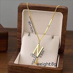 Letter N 304 кулон с инициалом из нержавеющей стали с ожерельем из игральных костей, золотые, Письмо N, 15.75 дюйм (40 см), Кулон : 23x13 мм, цепь: 45 мм.