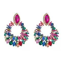 Colorful Alloy Rhinestone Stud Earring, Teardrop, Colorful, 65x50mm