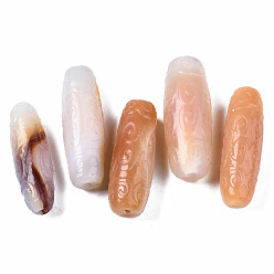 Коралловый Природного серого агата бисера, окрашенные, баррель с цветочным узором, коралл, 35~42.5x10~15 мм, отверстие : 1.4~3 мм