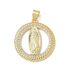 Настоящее золото 18K Латунные микро проложить кубического циркония подвески, отношение, Дева Мария, без свинца и без кадмия, долговечный, реальный 18 k позолоченный, 28x25x3 мм, отверстие : 6x4 мм