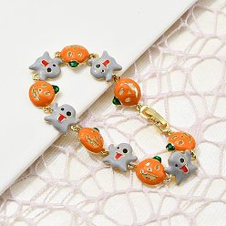 Настоящее золото 18K Браслеты из латуни и эмали для женщин на Хэллоуин, тыква, без кадмия и без свинца, стойки покрытие, реальный 18 k позолоченный, 7-1/2 дюйм (19 см)