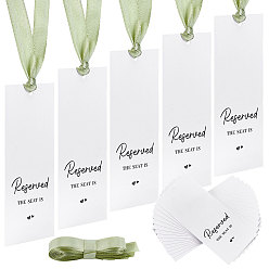 Белый 36шт. бумажная бирка с указанием зарезервированного места, с шелковой лентой, прямоугольные, белые, 141x60x0.5 мм