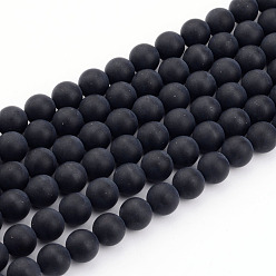 Black Agate Natural Black Agate Bead Strands, Frosted, Round, 4mm, Hole: 0.8mm, about 92~95pcs/strand, 15 inch