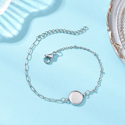 Нержавеющая Сталь Цвет 304 изготовление браслета-скрепки из нержавеющей стали, с плоскими круглыми 304 кабошонами из нержавеющей стали, не тускнеет, цвет нержавеющей стали, 7.28 дюйм (18.5 см), лоток : 10 мм