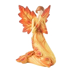 Orange Autumn Resin Maple Leaf Angel Figurines, for Home Office Desktop Decoration, Orange, 70x65x100mm