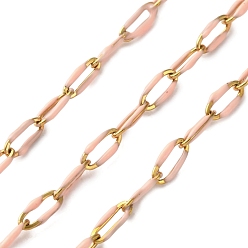 Розовый 304 Эмалированные кабельные цепи из нержавеющей стали, пайки, с катушкой, ионное покрытие (ip), реальный 18 k позолоченный, туманная роза, 6.5x3x0.5 мм, около 32.81 футов (10 м) / рулон