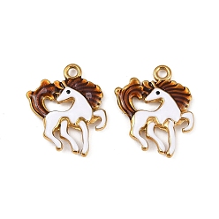 Белый 304 нержавеющей стальной эмали подвески, лошадь очарование, ионное покрытие (ip), реальный 18 k позолоченный, белые, 20x17x2.5 мм, отверстие : 1.6 мм
