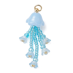 Светло-Голубой Стеклянные подвески из бисера, подвески из бисера в виде медуз, со стеклом, Небесно-голубой, 37~40x12 мм, Перейти кольцо: 5x0.7 мм, внутренний диаметр: 3 мм