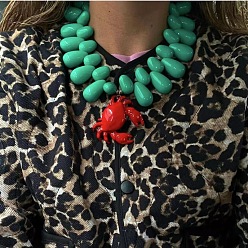 Темный Голубой Подвеска в виде красного краба, ожерелья из бисера в форме слезы из смолы для женщин, Сплав с застежками, золотые, темные голубые, 18.11 дюйм (46 см)