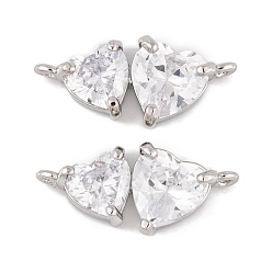 Платина Латунные микропаве прозрачные подвески с фианитом, без кадмия, без никеля и без свинца, долговечный, сердце прелести, платина, 8.5x19x5 мм, отверстие : 1 мм