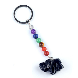 Обсидиан Обсидиан брелок, с кварцевым резонатором, аметист, ляпис, авантюрин, красный агат, красная яшма, слон, 10 см
