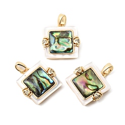 Квадрат Подвески из латуни с кубическим цирконием и раковинами морского ушка, Пресноводные ракушки, реальный 18 k позолоченный, квадратный, 16.5x17.5x4.5 мм, отверстие : 5.5x2.5 мм