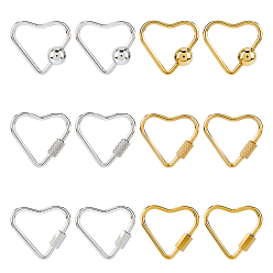 Gunmetal & Stainless Steel Color 12Pcs 6 Styles Stainless Steel Screw Locking Carabiner, Heart, Gunmetal & Stainless Steel Color, 23~23.5x25x4~8mm, Clasp: 4~8mm