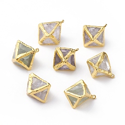 Fluorite Natural Fluorite Pendants, with Golden Plated Brass Findings, Bicone, 21~26x17~24x16~22.5mm, Hole: 1.4mm