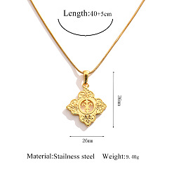 Flower 304 Stainless Steel Crystal Rhinestone Hollow Pendant Necklaces, Golden, Flower, 15.75 inch(40cm), pendant: 36x26mm