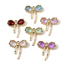 Golden UV Plating Alloy Glass Pendants, Bowknot Charm, Faceted, Mixed Color, Golden, 24x23x5mm, Hole: 1.8mm