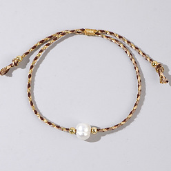 Черный Плетеные браслеты из бусин натурального пресноводного жемчуга, плетеные браслеты из хлопкового шнура для женщин, чёрные, внутренний диаметр: 11 дюйм (28 см)