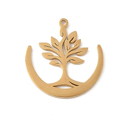 Настоящее золото 18K 304 подвески из нержавеющей стали, очарование дерева, лазерная резка, ионное покрытие (ip), реальный 18 k позолоченный, 27x25x1.5 мм, отверстие : 1.6 мм