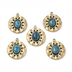 Натуральный Агат Вакуумное покрытие pvd 201 подвески из натурального агата из нержавеющей стали, реальный 18 k позолоченный, плоские круглые прелести, 18.5x16x4.5 мм, отверстие : 1.4 мм