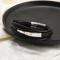 Нержавеющая Сталь Цвет Плетеные кожаные многорядные браслеты для мужчин, с 316 хирургической нержавеющей стальной полированной пряжкой и 304 нержавеющей стальной фурнитурой, цвет нержавеющей стали, 8 дюйм (20.3 см)