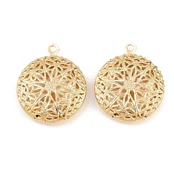 Настоящее золото 24K Плоские круглые полые латунные подвески-медальоны, , стойки покрытие, долговечный, без свинца и без кадмия, реальный 24 k позолоченный, 23.5x20x5.5 мм, отверстие : 1.5 мм, внутренний диаметр: 14 мм