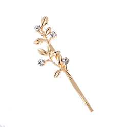 Golden Alloy Rhinestone Hair Bobby Pins, Branch, Golden, 60x17mm