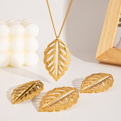 Золотой Заколки для волос из полых листьев кожи аллигатора из нержавеющей стали, серьги-гвоздики и ожерелья с подвесками для женщин, золотые