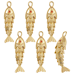 Настоящее золото 24K 6 латунные подвески шт., рыба, со стразами, реальный 24 k позолоченный, 38x10 мм