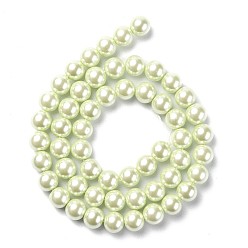 Honeydew Eco-Friendly Dyed Glass Pearl Round Beads Strands, Grade A, Cotton Cord Threaded, Honeydew, 8mm, Hole: 0.7~1.1mm, about 52pcs/strand, 15 inch