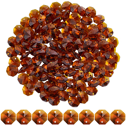 Шоколадный 120шт. гальванические стеклянные звенья соединители, граненые, для люстры призматическая цепочка из бусин, украшение ювелирных изделий своими руками, восьмиугольник, цвет шоколада, 14x14x7.5 мм, отверстие : 1.6 мм