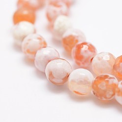 Orange Faceted Natural Fire Crackle Agate Beads Strands, Round, Dyed & Heated, Orange, 6mm, Hole: 1mm, about 56~58pcs/strand, 14 inch(35.6cm)