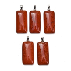 Jaspe Rouge Pendentifs naturels de jaspe rouge, charme rectangle, avec 304 mousqueton en acier inoxydable sur les balles, couleur inox, 44~45x19~20x8~9mm, Trou: 7.5x4mm