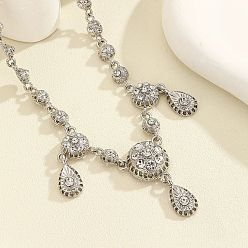 Кристалл Плоские круглые и каплевидные ожерелья из сплава со стразами для женщин, платина, кристалл, 20.08 дюйм (51 см)